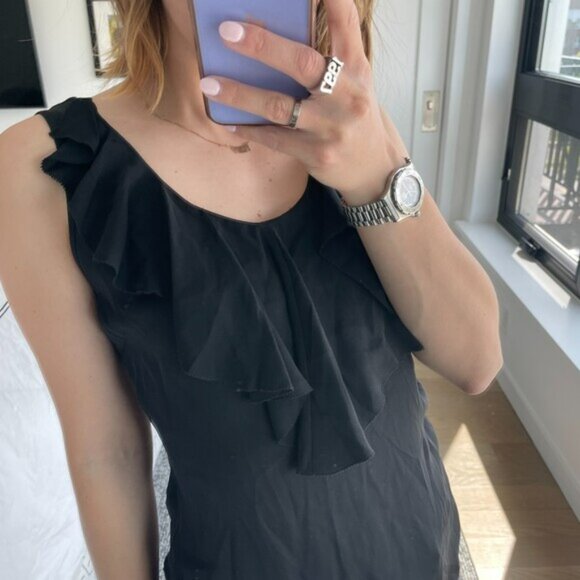 Tory Burch Alva Ruffle Sleeveless Tank Top Blouse Black 4 - Picture 3 of 6